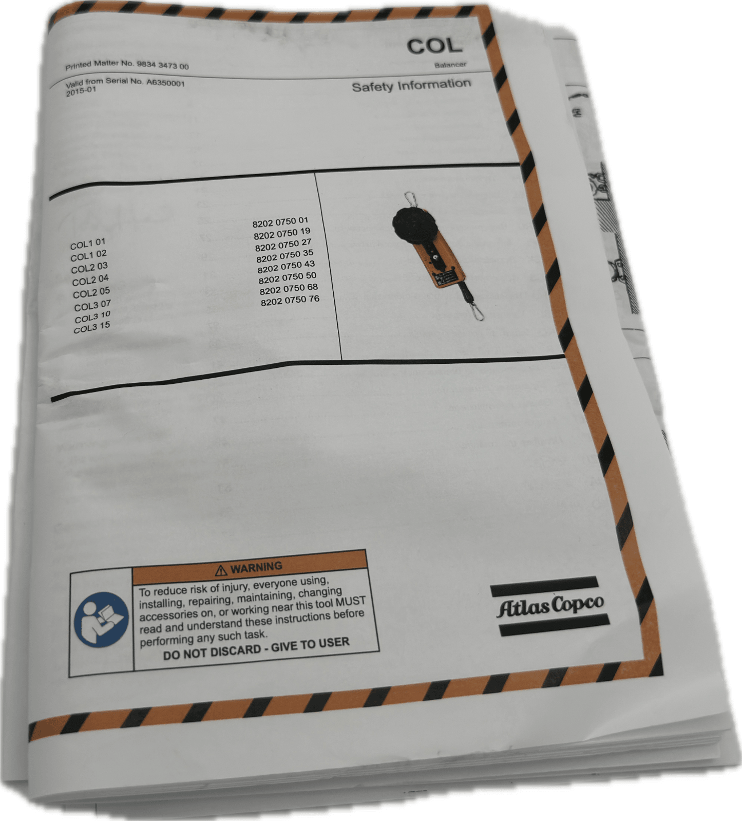 ATLAS COPCO | COL 1-02 | Feder Werkzeug Balancer 1-2KG | Neu mit Anleitung + OVP